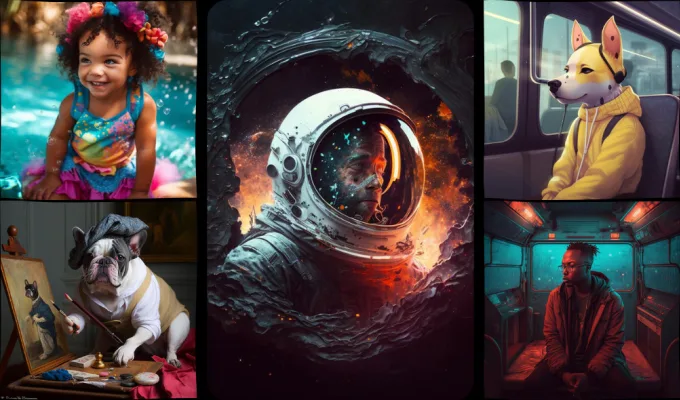 Examples of AI generated visuals showcasing Synthesia's capabilities as a leading ai video generator and creator for unique, personalized content.