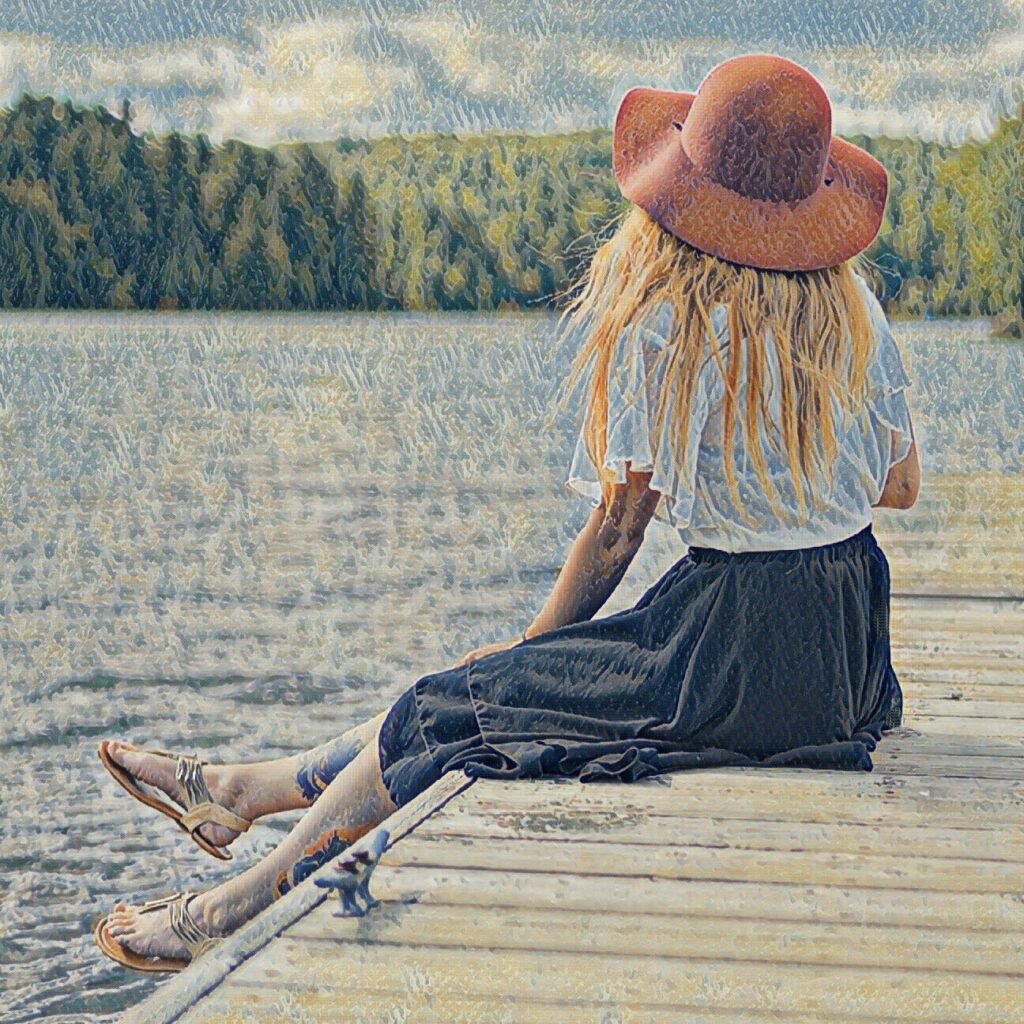 AI artwork software used to create a serene lake scene with lifelike enhancements