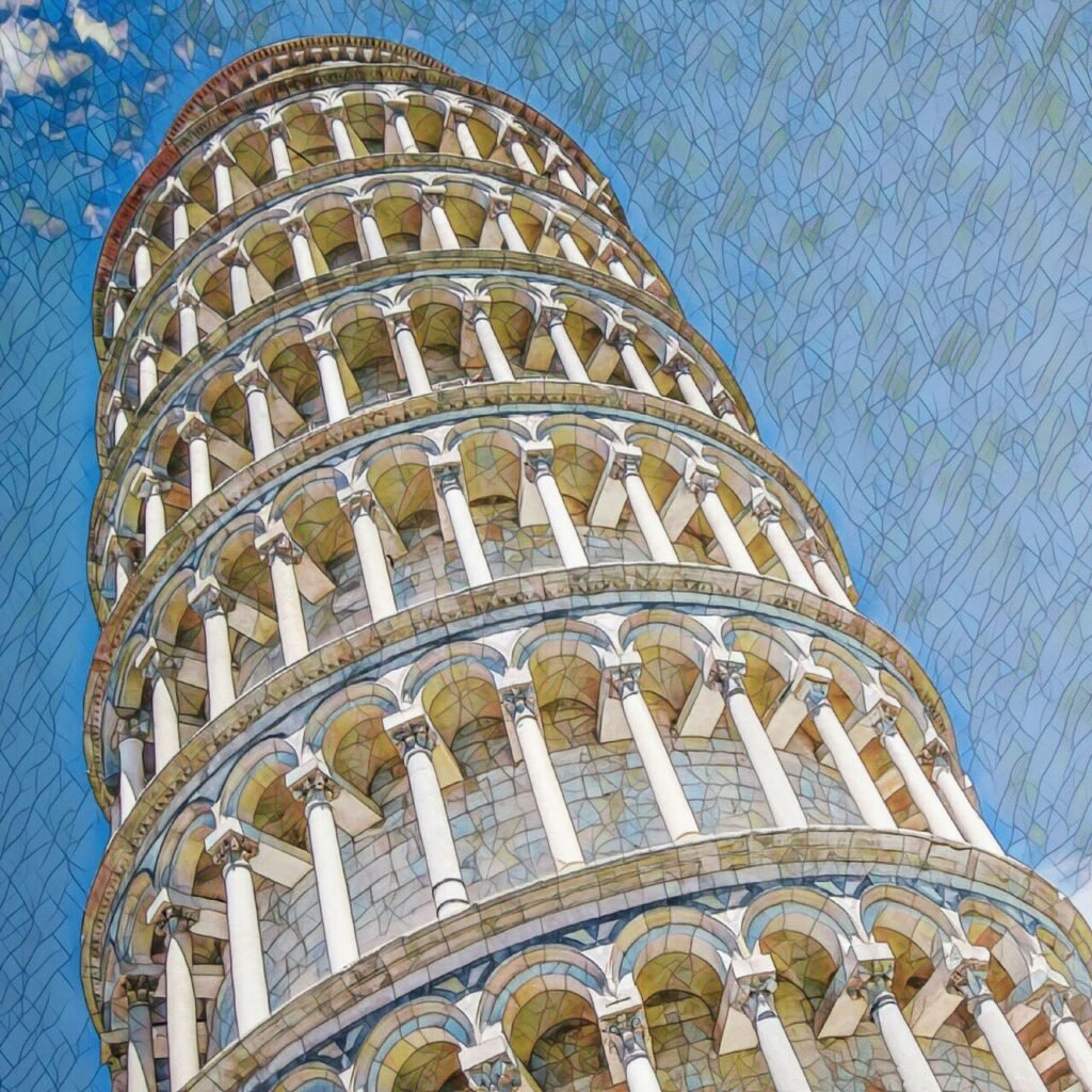 Digital transformation of the Leaning Tower of Pisa using AI artwork software