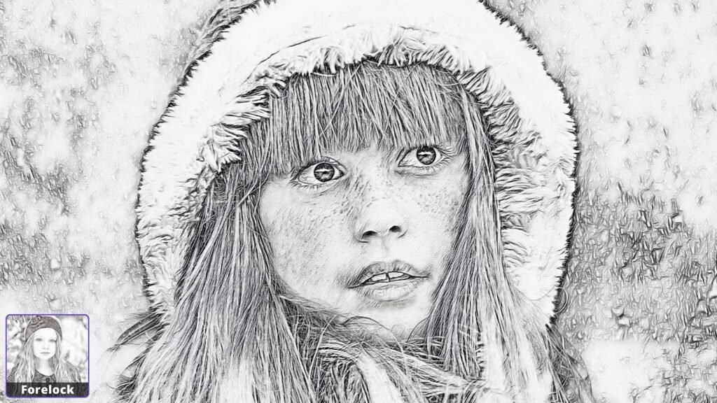Photo to painting software used for a winter portrait enhancing detail and artistic style