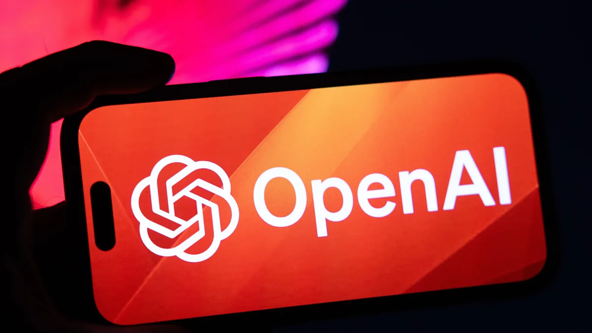 OpenAI logo on a smartphone screen representing Whisper the AI transcription software with automatic speech recognition for accurate audio to text conversion