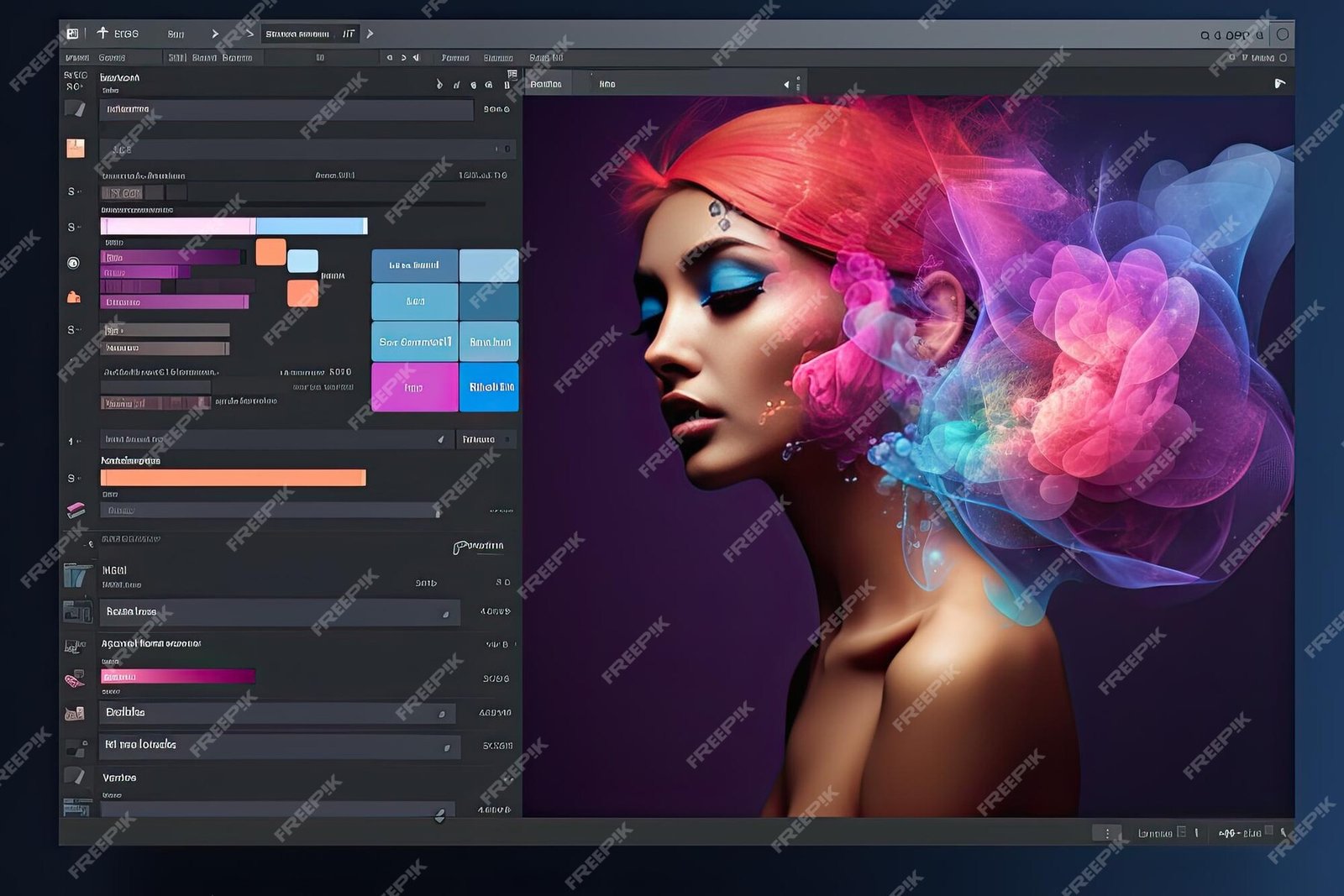 Vivid artistic portrait enhanced with AI photo editor tools for professional editing