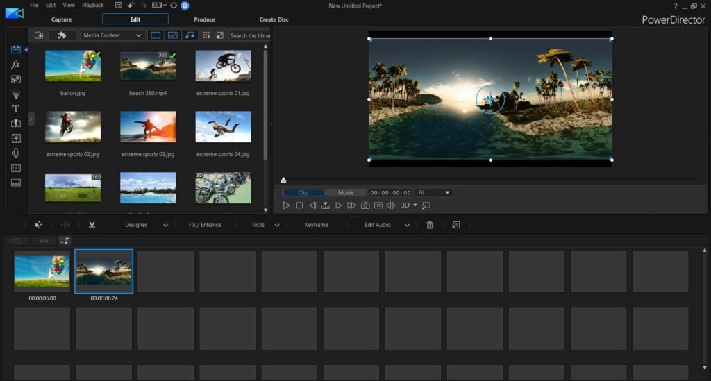 Screenshot of PowerDirector 365 showcasing video editing interface with AI tools