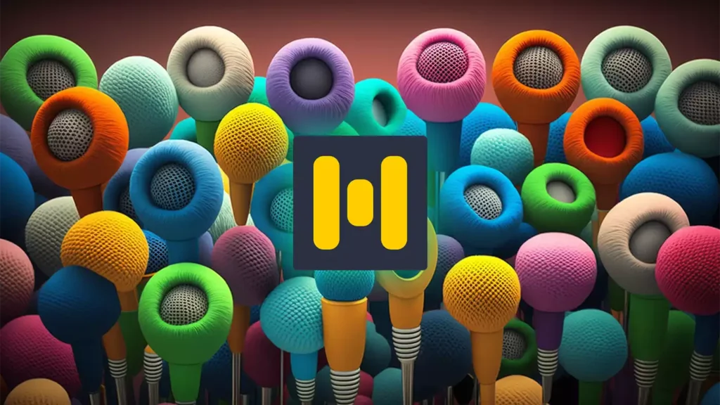 Colorful microphones with Murf AI icon symbolizing creativity in AI voice generation
