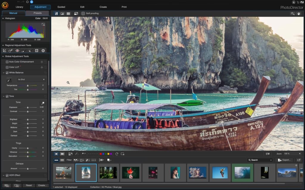 PhotoDirector 365 editing style effects panel AI image editor