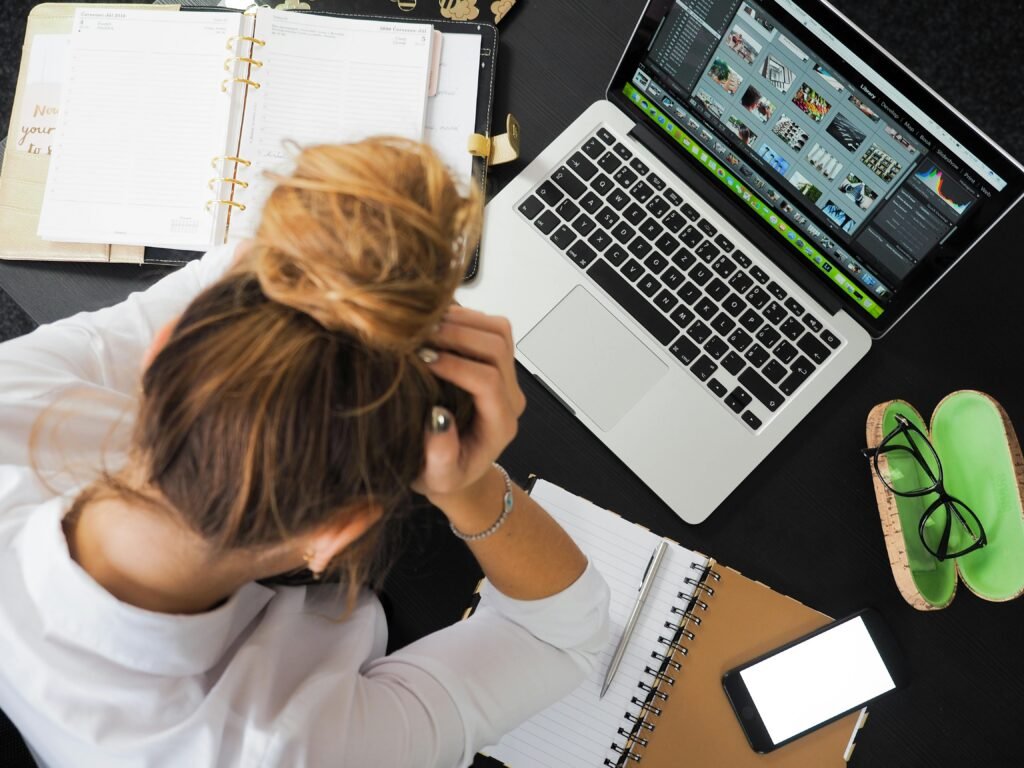Overwhelmed Content Creator Using AI Productivity Tools