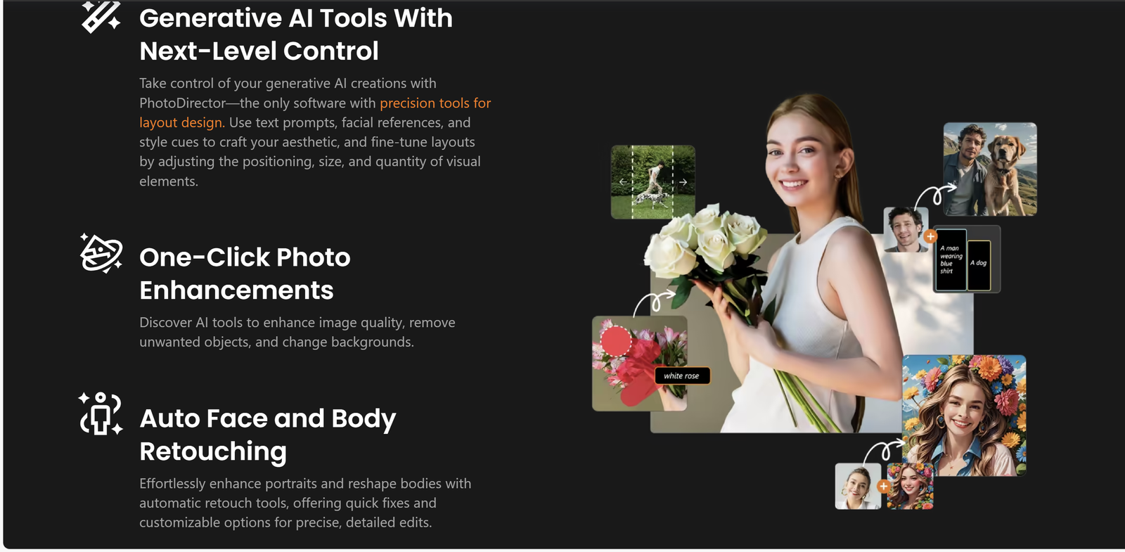 AI tools for layout control photo enhancements and retouching