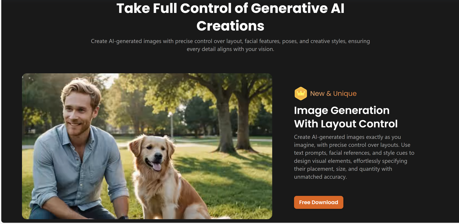 Man with dog highlighting AI generated image creation features