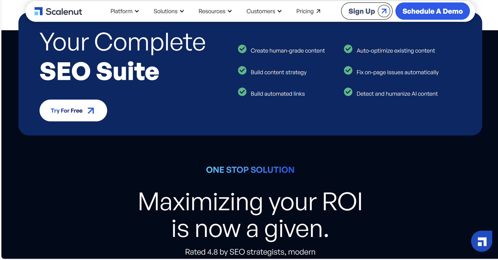 Scalenut complete SEO suite for creating human grade content and automated links