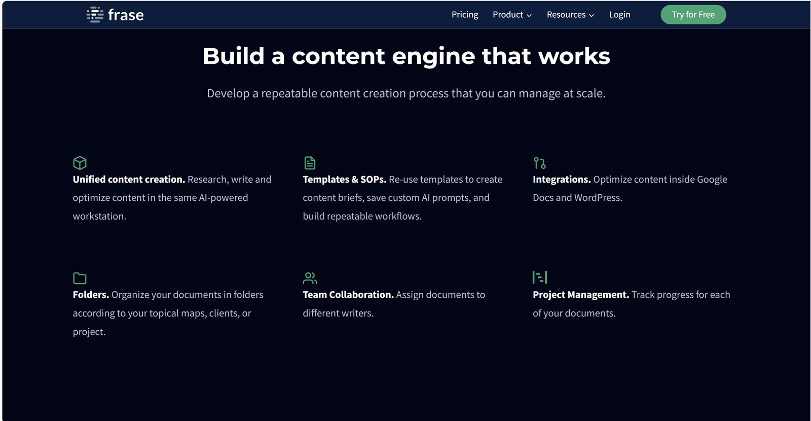 Frase unified content creation tools for research writing and optimization