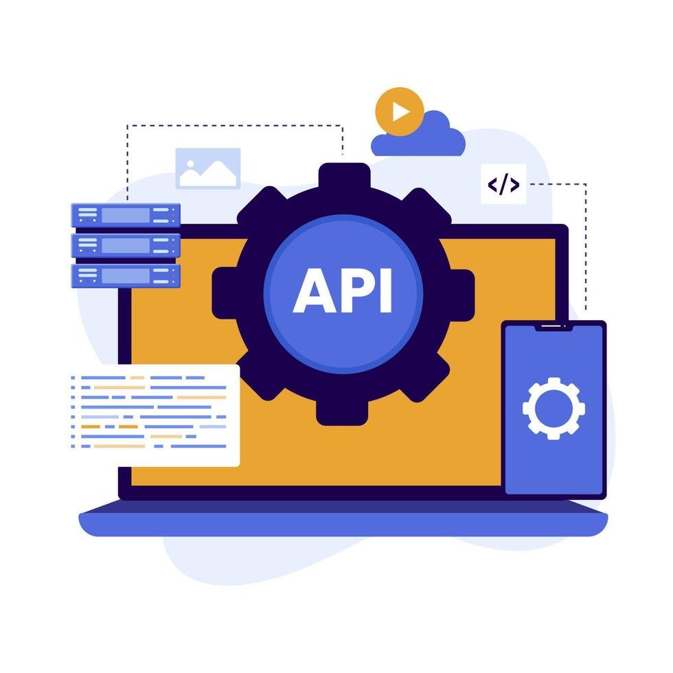 Illustration of AI API Integration Graphic illustrating API integration with AI tools for developers.