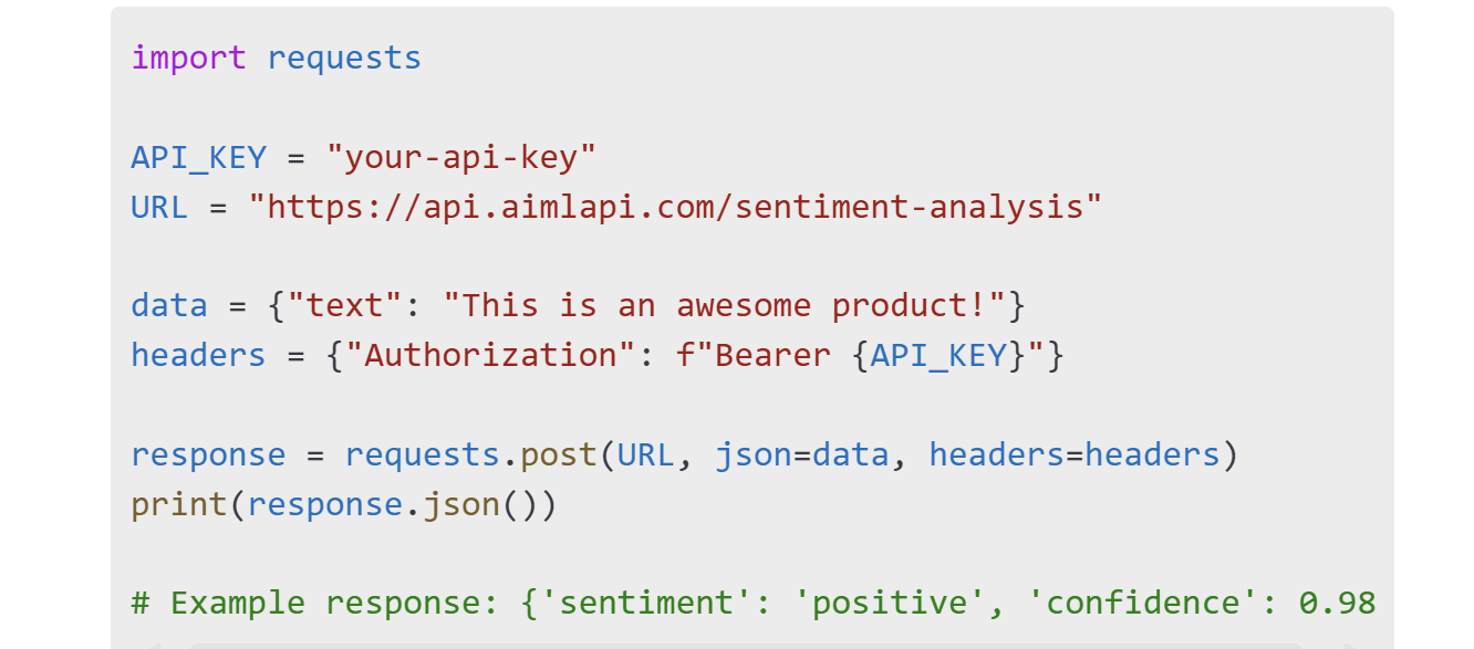 Python Code for AI API Sentiment Analysis