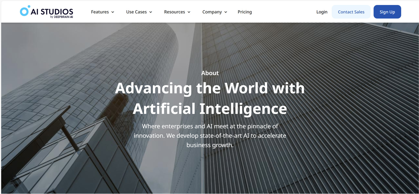 DeepBrain AI home page showcasing AI driven innovation and business growth