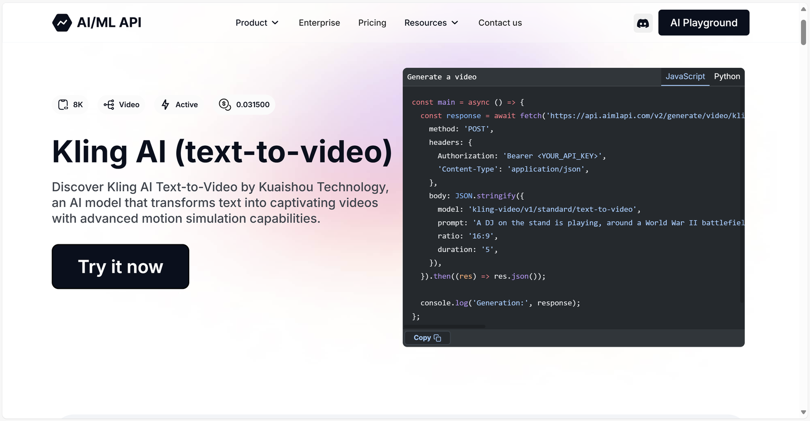 Kling AI API for text to video capabilities with advanced motion simulation
