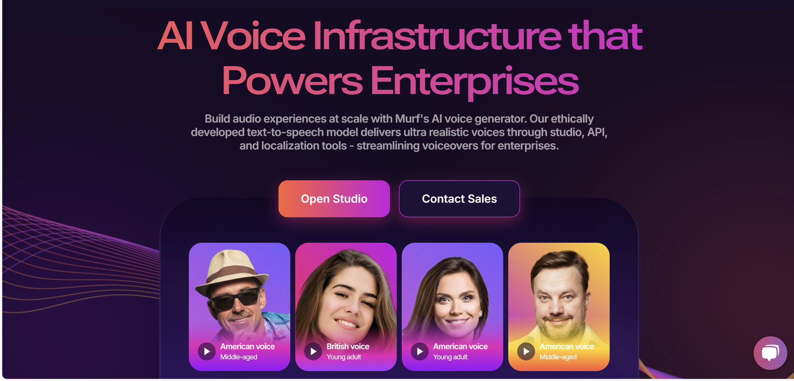 Murf AI's voice generator showcasing ultra-realistic AI voices.