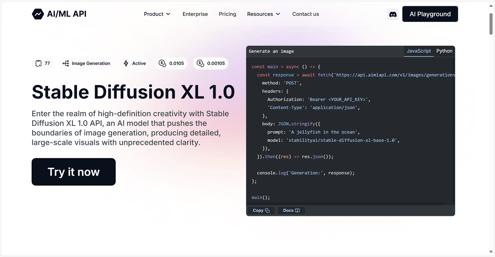 Stable Diffusion XL API for high definition image generation